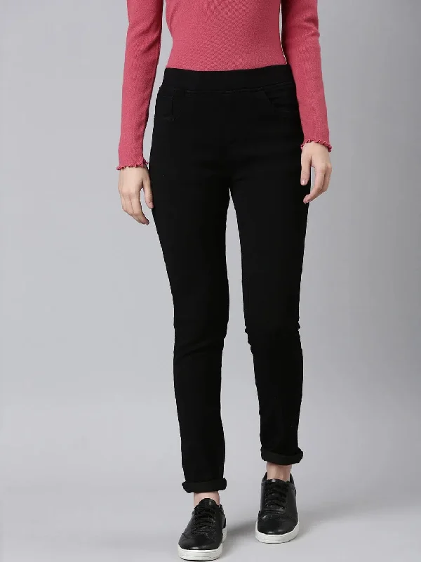 Women Black Solid Skinny Fit Denim Jeans-LT-J-262-Black Stylish Bootcut Denim Jeans