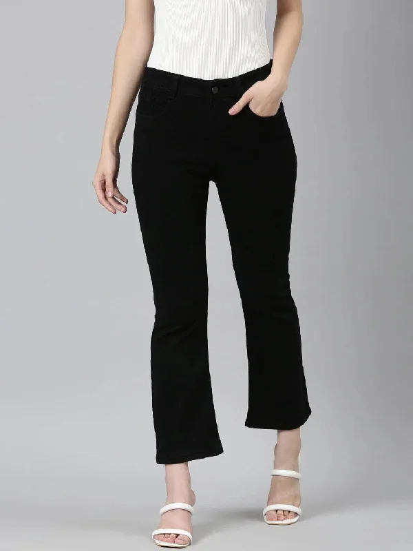 Women Black Solid Wide Leg Denim Jeans-GZ-5471-Black Trendy Plus Size Jeans