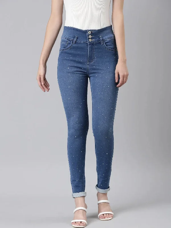 Women Blue Solid Skinny Fit Denim Jeans-LT-205584-1-Blue Trendy Skinny Fit Jeans