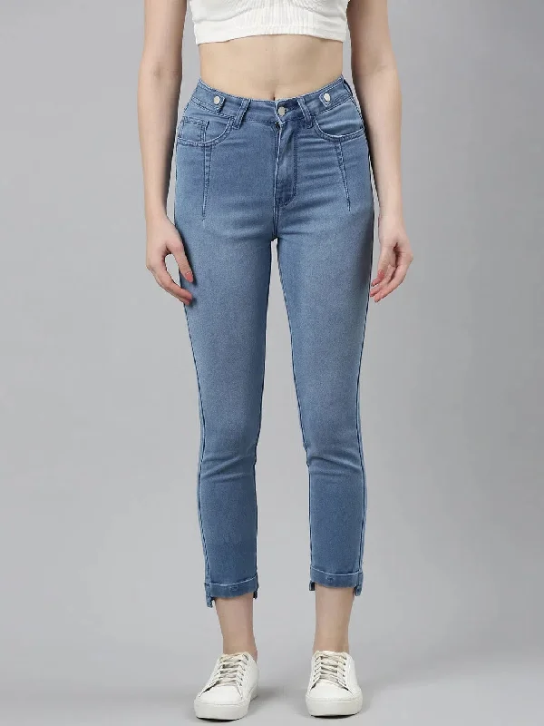Women Blue Solid Slim Fit Denim Jeans-GZ-5526-1-Blue Comfortable Low-Rise Jeans
