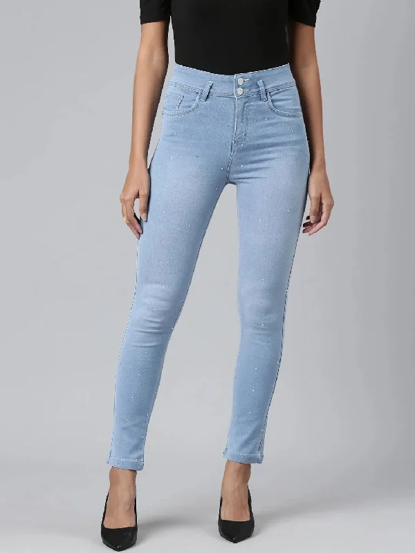 Women Blue Solid Slim Fit Denim Jeans-LT-205582-Blue Comfortable Zip-Up Skinny Jeans