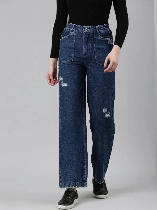 Women Blue Solid Straight Fit Denim Jeans-IM-10328-Blue Comfortable Dark Wash Jeans