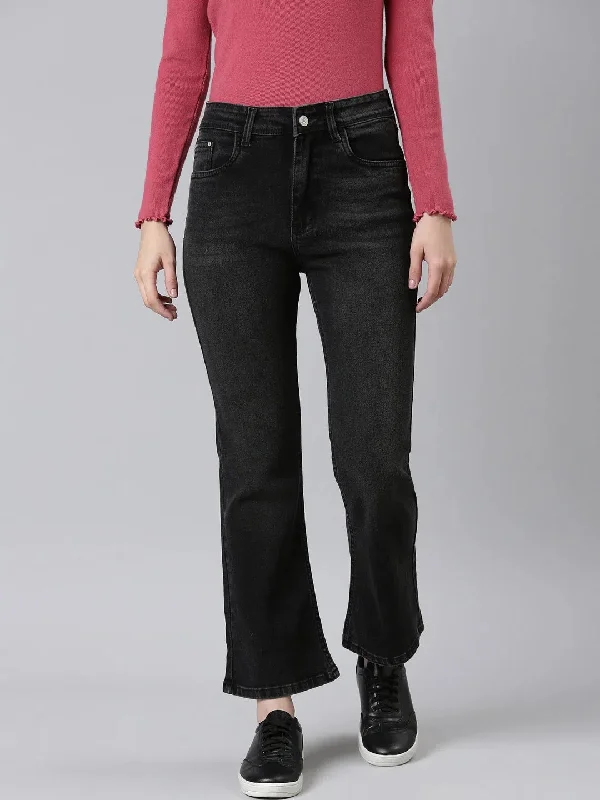 Women Grey Solid Bootcut Denim Jeans-GZ-5541-1-Grey Casual Wide-Legged Denim Jeans