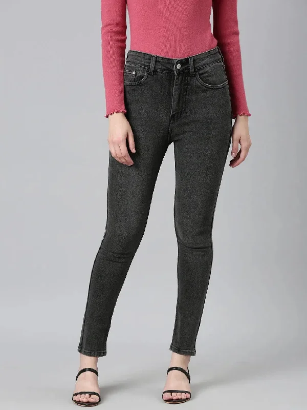 Women Grey Solid Skinny Fit Denim Jeans-GZ-5509-Grey Comfortable Low-Rise Jeans