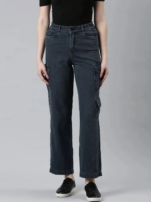 Women Grey Solid Straight Fit Denim Jeans-IM-10294-Grey Chic Rip-Detail High-Waist Jeans