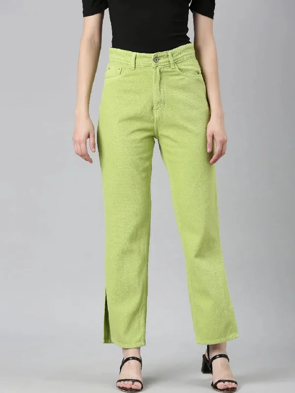 Women Lime Green Solid Regular Fit Denim Jeans-GZ-5594-Limegreen Stylish High-Rise Mom Jeans