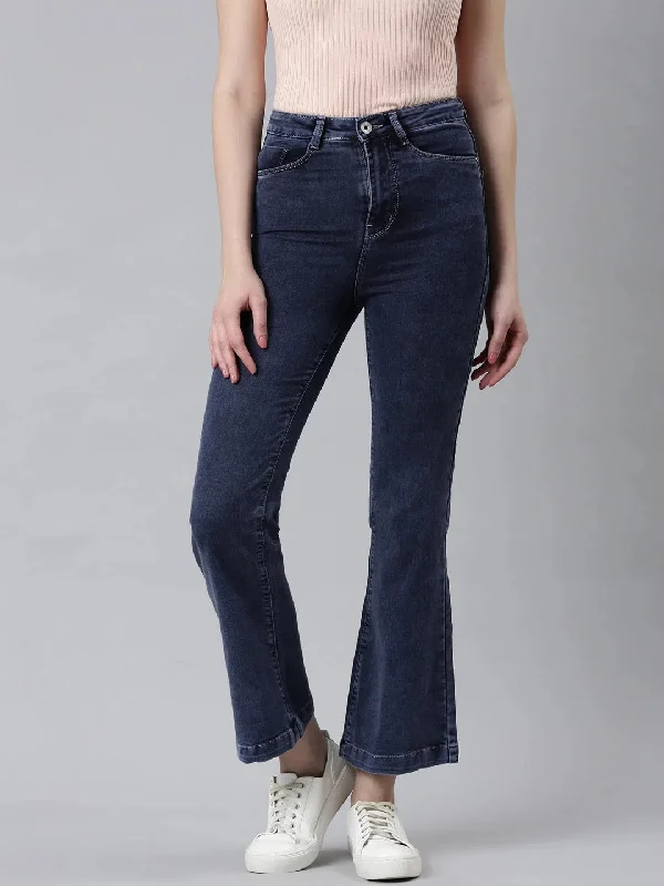 Women Navy Blue Solid Flared Denim Jeans-IM-10305-Navyblue Trendy Colored Denim Jeans