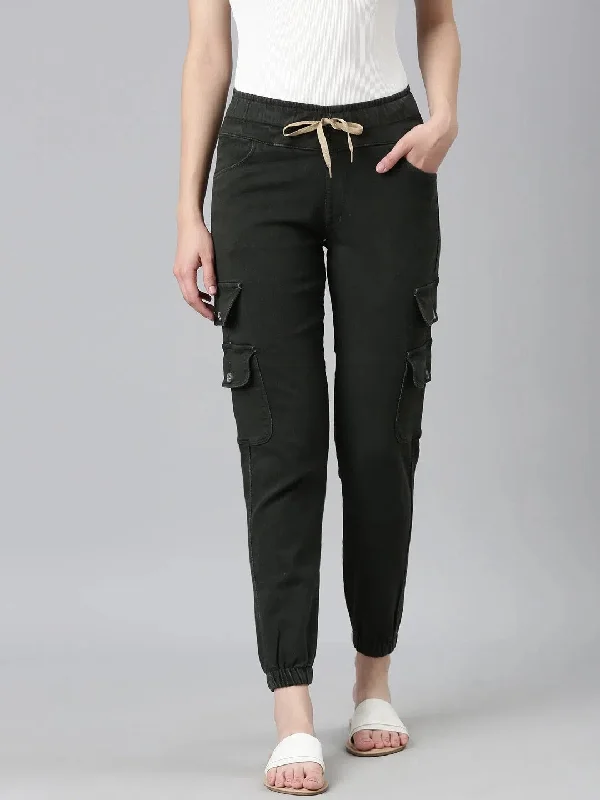 Women Olive Solid Regular Fit Denim Jeans-GZ-CARGO-Olive Stylish High-Waist Jeans
