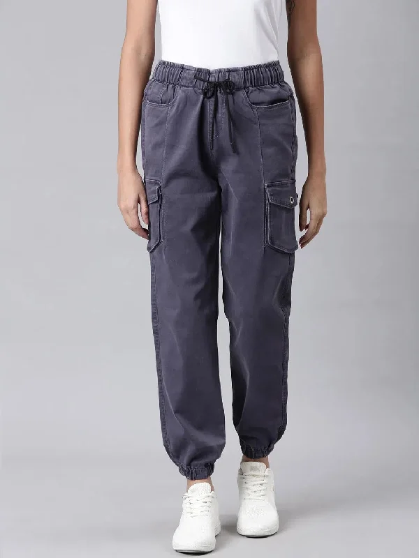 Women Violet Solid Regular Fit Denim Jeans-LT-JO-22494-Violet Trendy Paperbag Waist Jeans