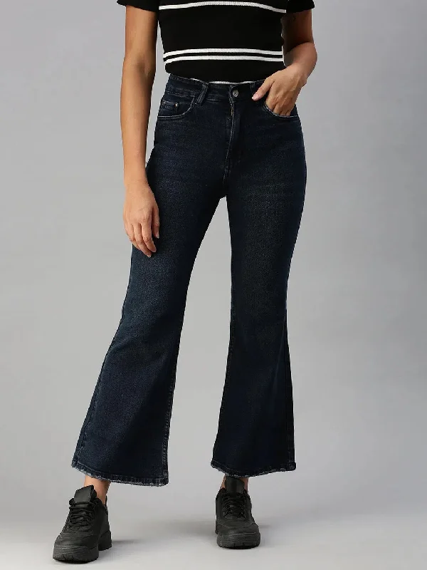 Women's Blue Solid Bootcut Denim Jeans-GZ-5075-Blue Stylish High-Waist Jeans