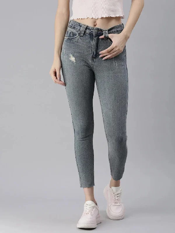Women's Blue Solid Slim Fit Denim Jeans-GZ-5084-Blue Casual Loose Fit Jeans