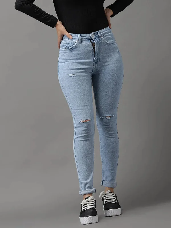 Women's Blue Solid Slim Fit Denim Jeans-GZ-5156-Blue Trendy Acid Wash Skinny Jeans