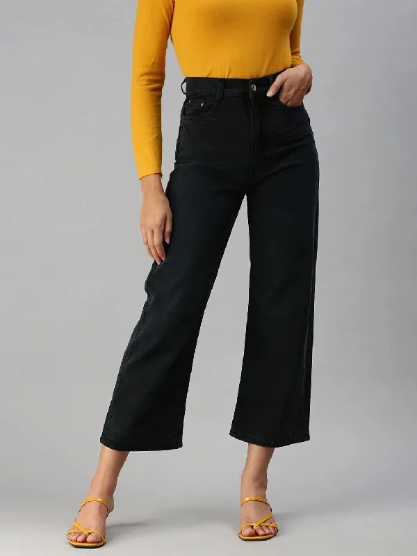 Women's Charcoal Solid Straight Fit Denim Jeans-GZ-5045-Charcoal Trendy Button-Up High-Waist Jeans