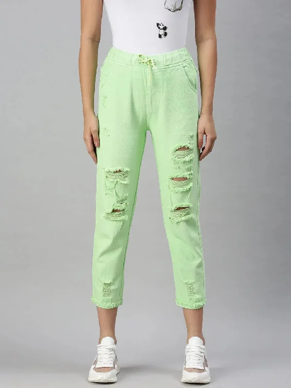 Women's Denim Jogger Lime Green Jeans-GZJOGTO1-Limegreen Cozy Relaxed Fit Jeans