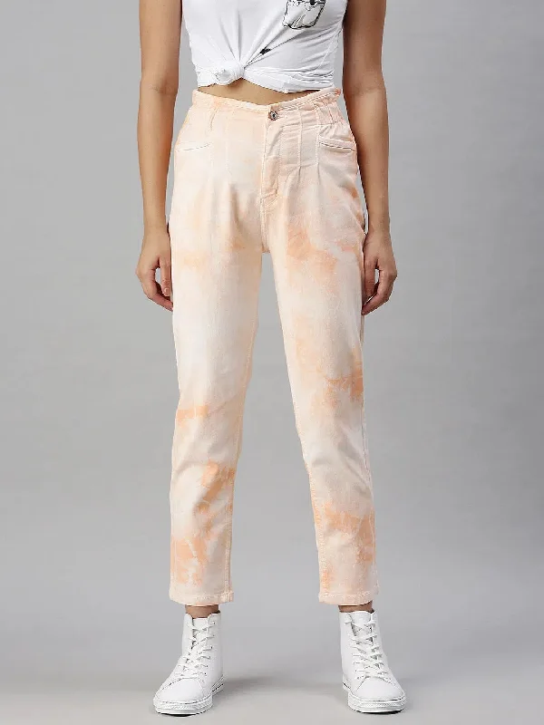 Women's Denim Orange Mom Fit Jeans-GZ2616-Orange Casual Wide-Legged Denim Jeans