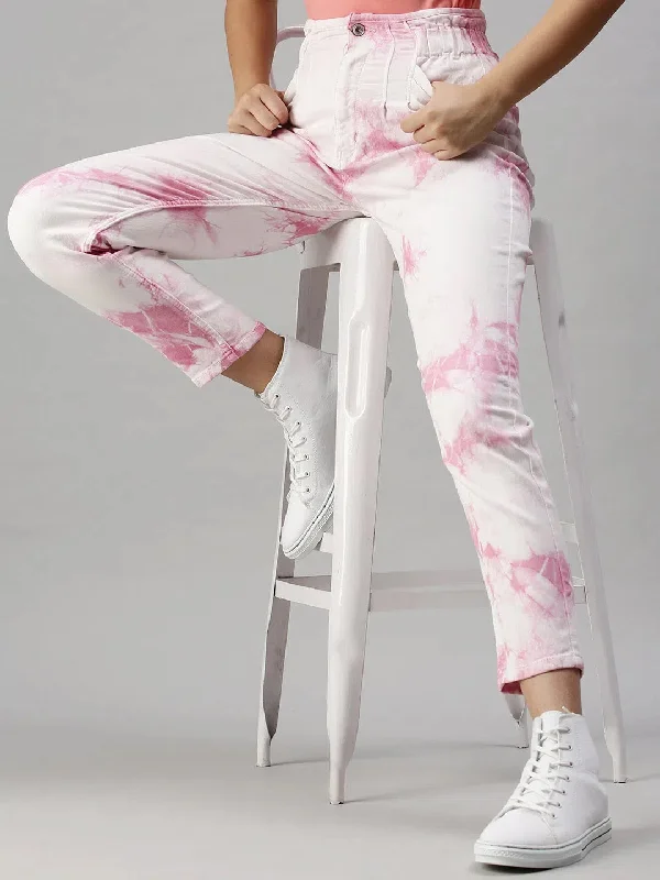 Women's Denim Pink Mom Fit Jeans-GZ2616-Pink Fashionable Slim Fit Jeans