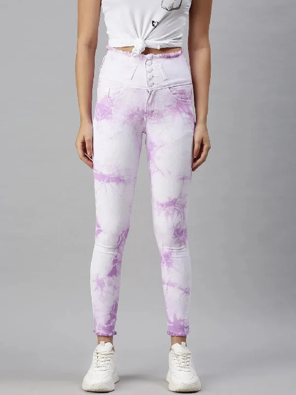 Women's Denim Slim Fit Purple Jeans-GZ4BUTBRO-Purple Fashionable White Denim Jeans