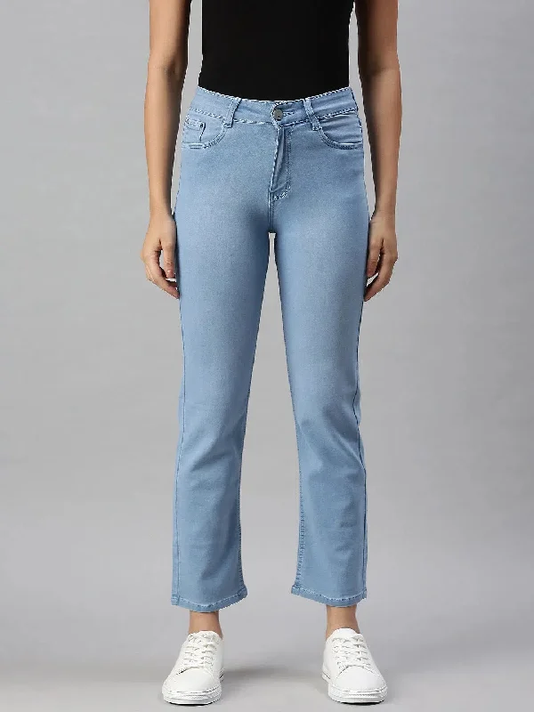 Women's Denim Straight Fit Blue Jeans-GZ2541-Blue Fashionable White Denim Jeans