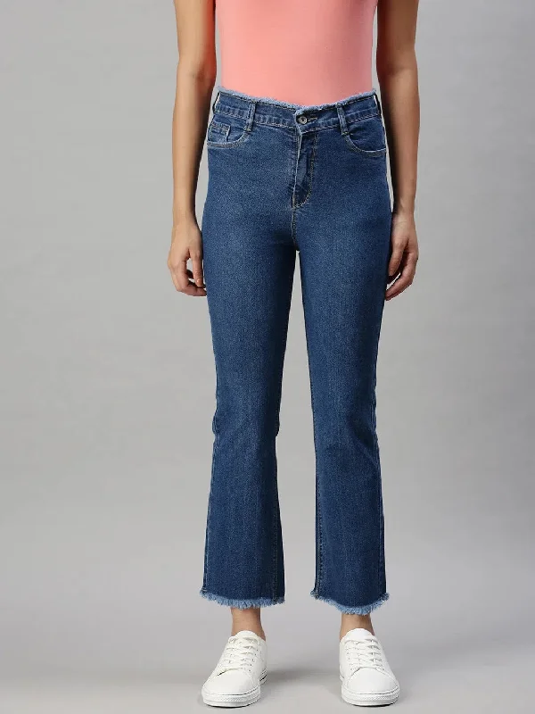 Women's Denim Straight Fit Navy Blue Jeans-TRP4144-Navyblue Fashionable Vintage Wash Jeans