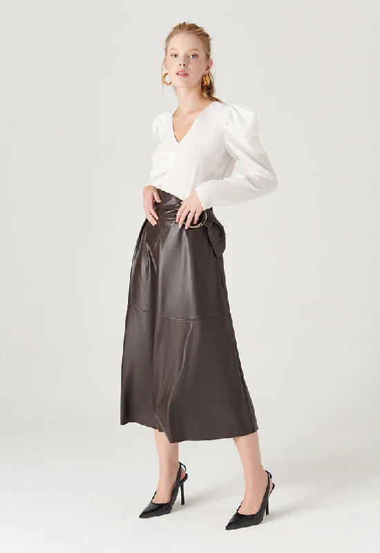 Faux Leather Skirt With Metal Buckle Belt cashmere skirt fine