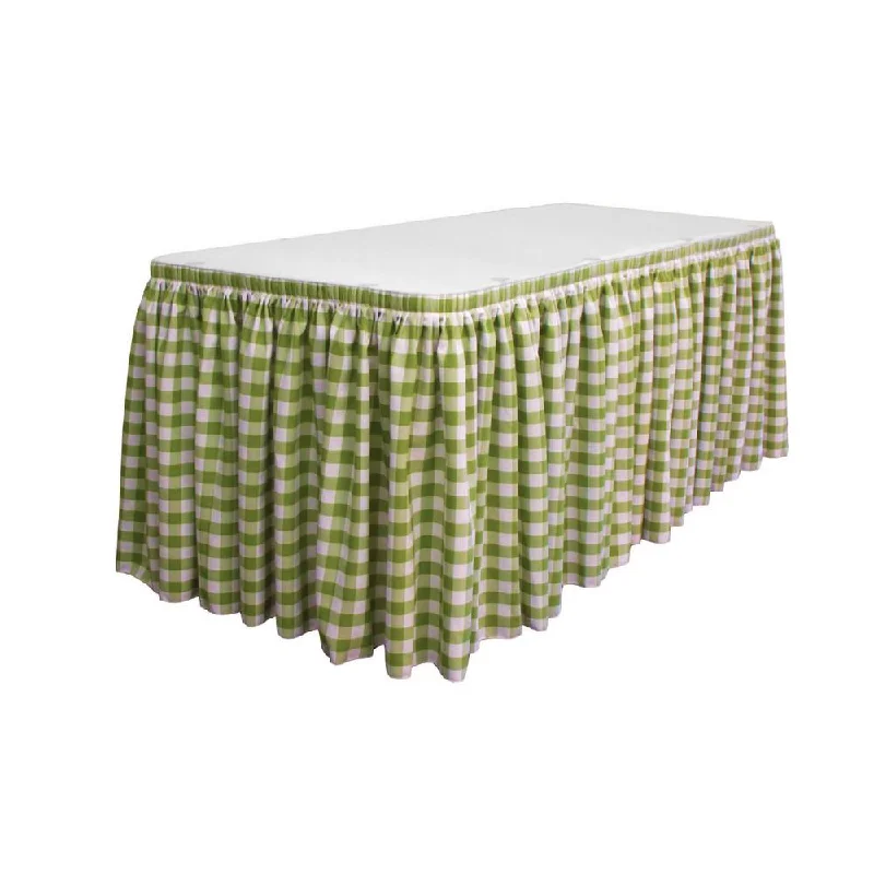 14 Ft. x 29 in. White and Apple Green Accordion Pleat Checkered Polyester Table Skirt