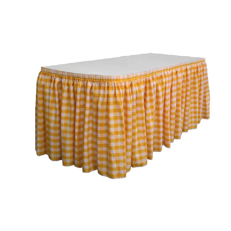 14 Ft. x 29 in. White and Dark Yellow Accordion Pleat Checkered Polyester Table Skirt