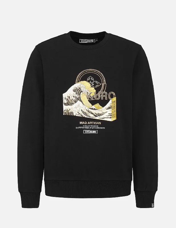 3D Ukiyo-E Foil Print Sweatshirt Hoodie with Oversized Fit Loose Comfortable