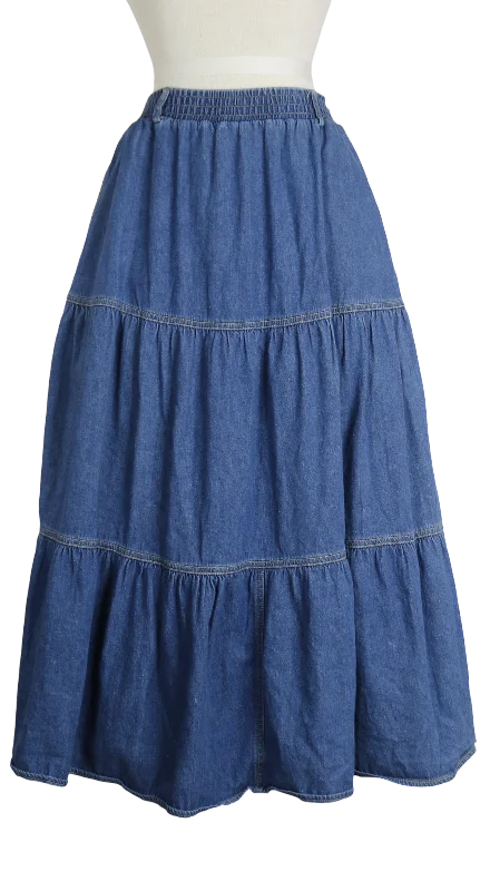 80s Chaus Denim Tiered Skirt        S wool skirt warm