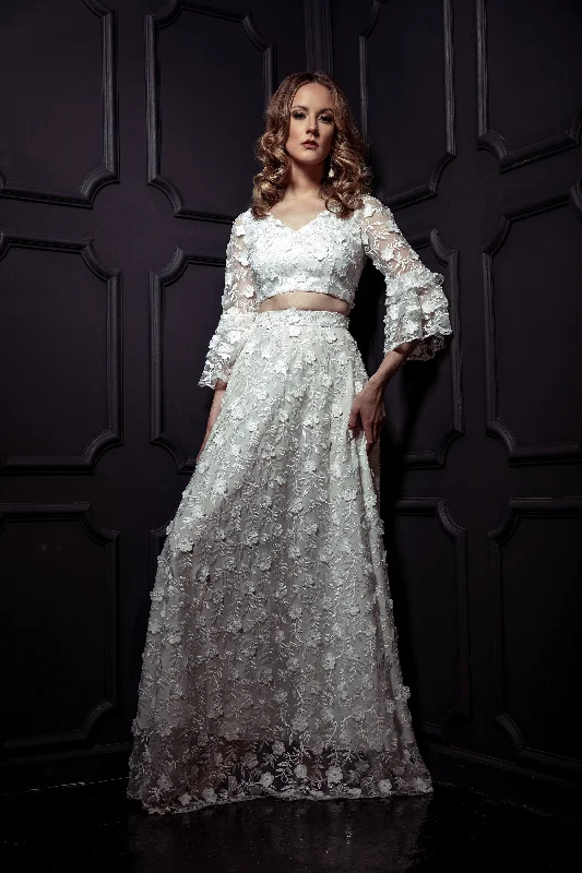 AKILAH White Lehenga Skirt lace skirt intricate