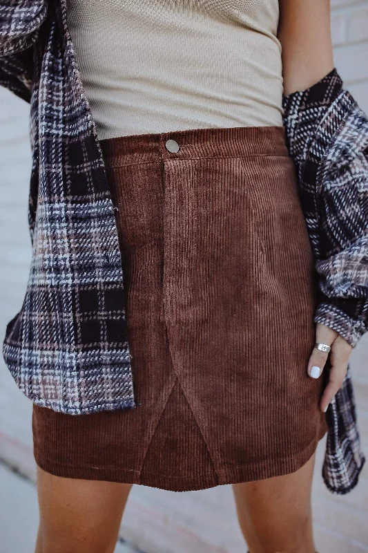 Back Roads Corduroy Mini Skirt - Brown cashmere skirt soft