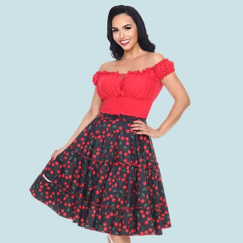 Sweet Cherry Cha Cha Skirt in Black wool skirt warm