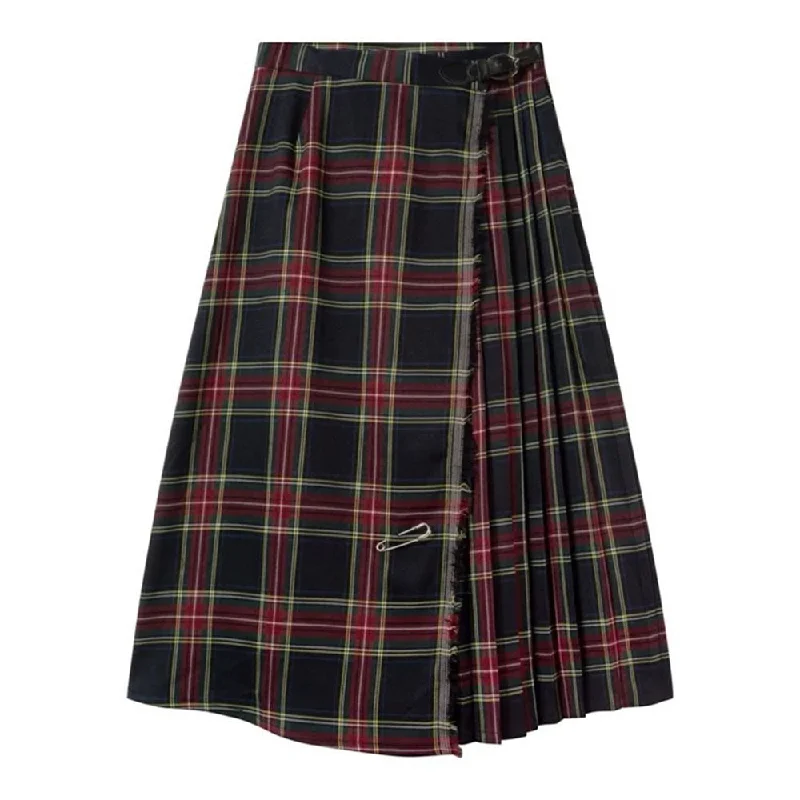 Black and Red Plaid Midi Skirt leather skirt bold