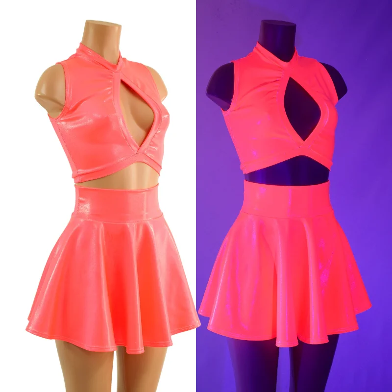 Blazing Coral Keyhole Top and 15" Circle Cut Skirt Set maxi skirt elegant