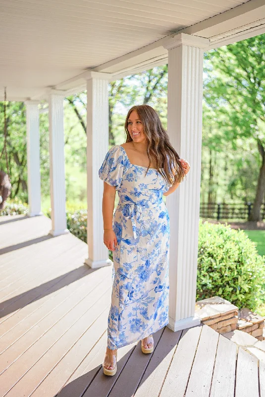 Blue Floral Maxi Skirt Set corduroy skirt cozy