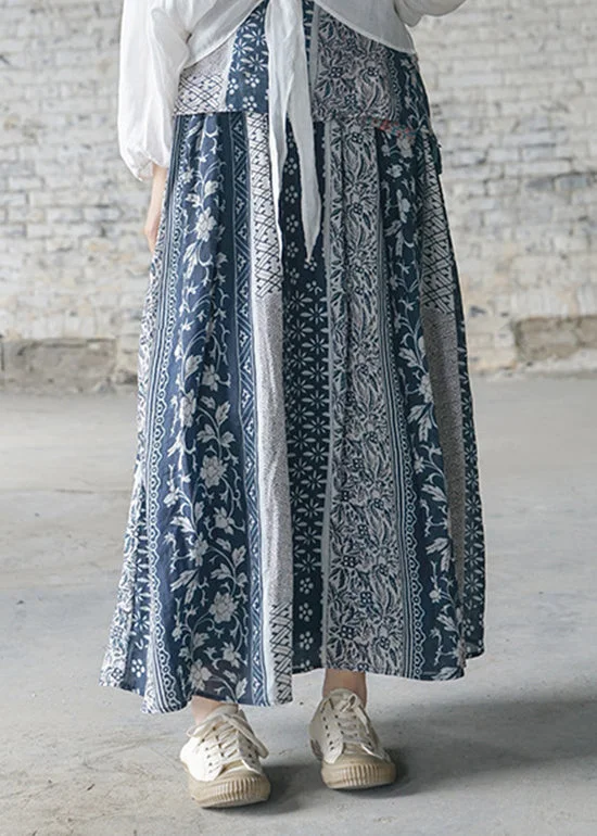 Brief Colorblock elastic waist pocket print Linen Skirts Spring seamless skirt comfort
