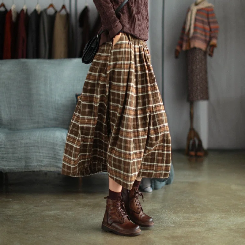 Casey Vintage Plaid Midi Skirt lace skirt feminine