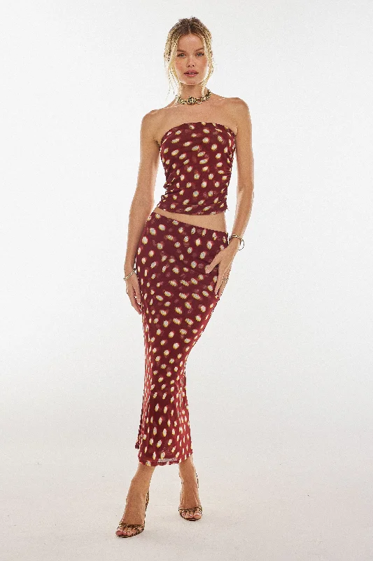 Clyde Mesh Skirt in Spice button skirt front