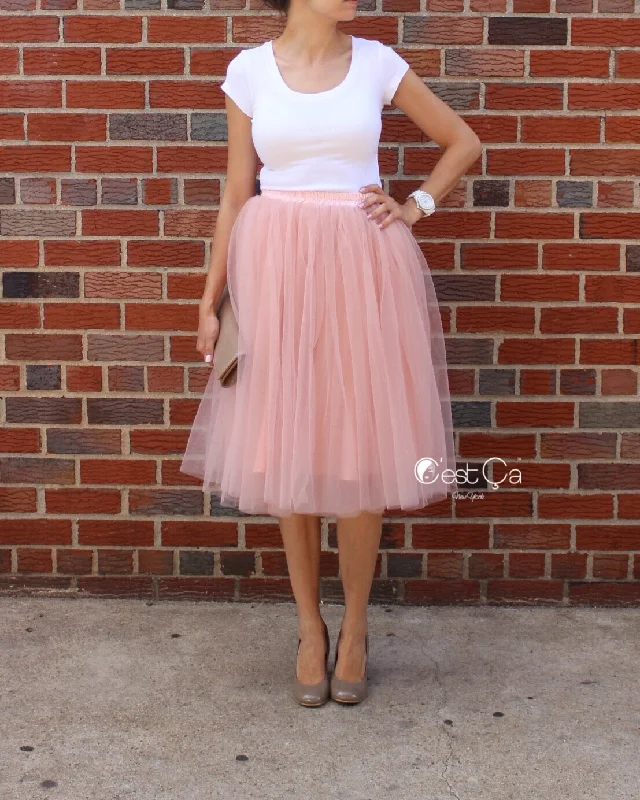 Colette Gray Pink Soft Tulle Skirt - Midi