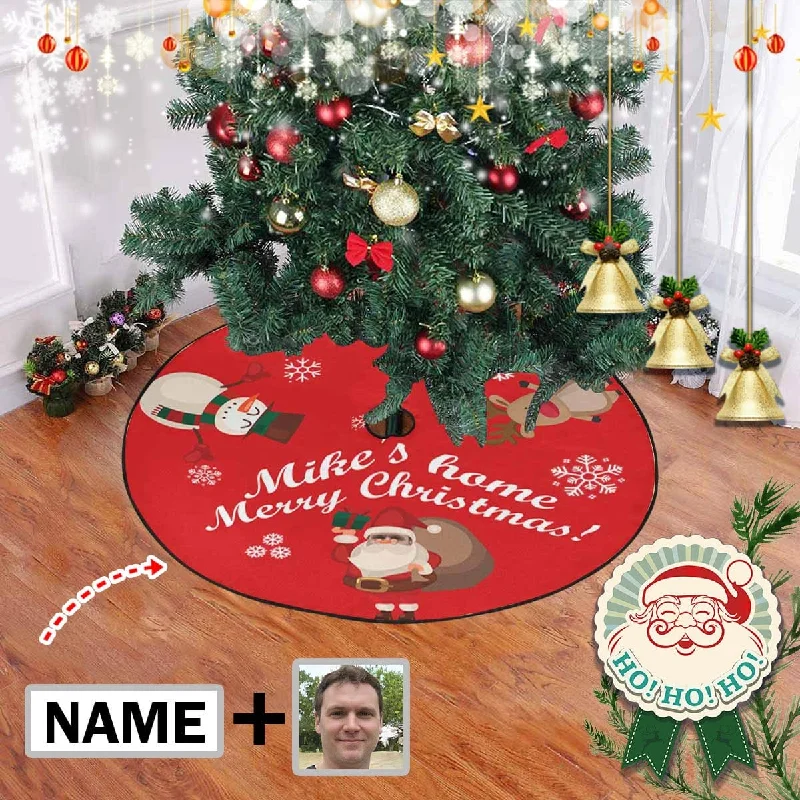 Custom Face&Name Red Christmas Tree Skirt