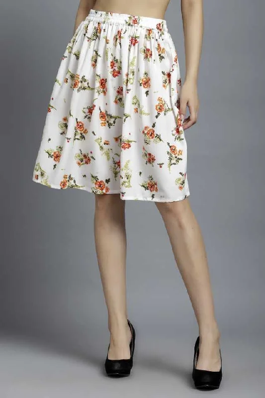 TANDUL  Women Floral Print Flared White Skirt cotton skirt soft