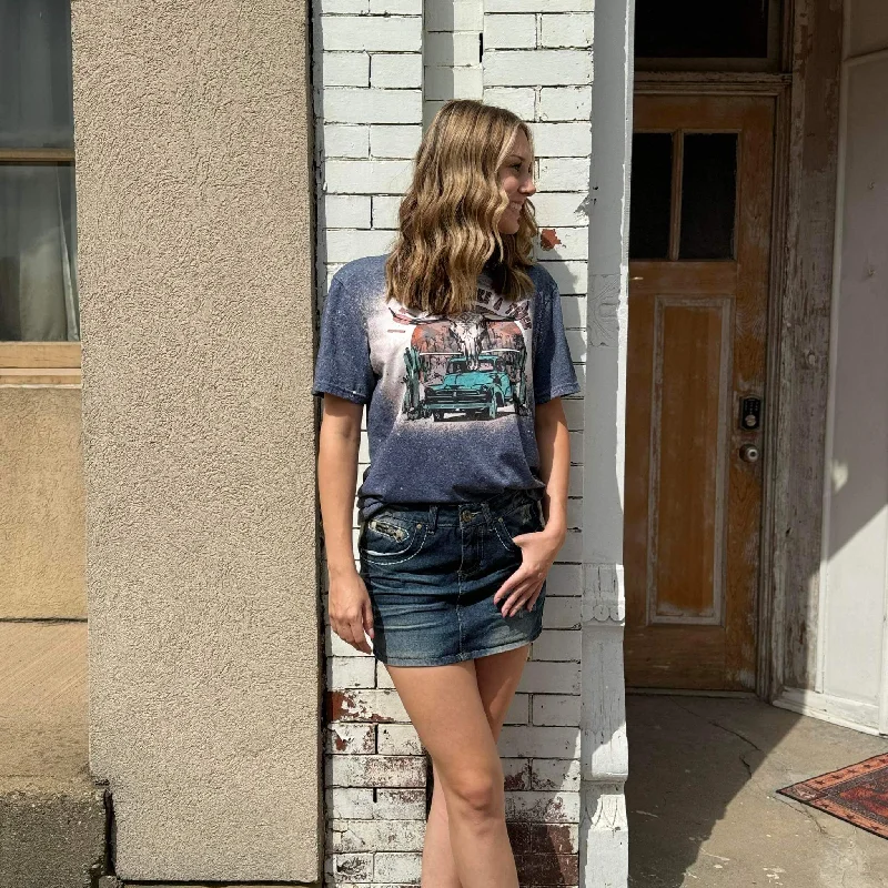 Davi & Dani Denim Mini Skirt patchwork skirt art