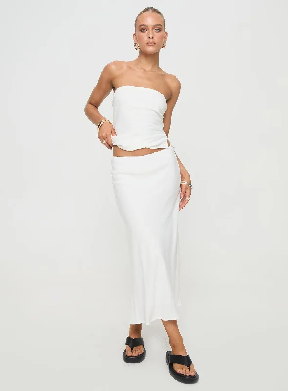 Ermias Linen Blend Midi Skirt White leather skirt bold