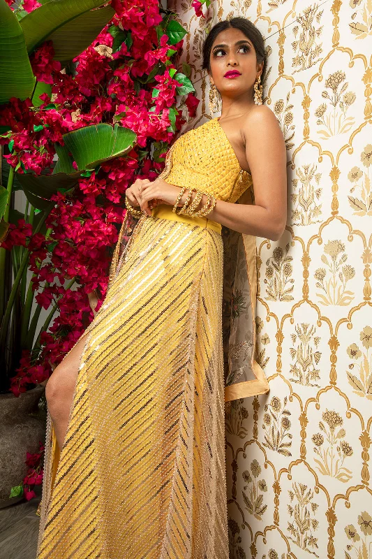 EZYA Beaded Sequin Lehenga Slit Skirt velvet skirt plush