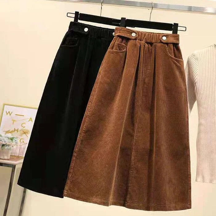 Fall/winter Corduroy Skirt Women Long Loose High Waist A-line Skirt Plus Size Corduroy Skirt