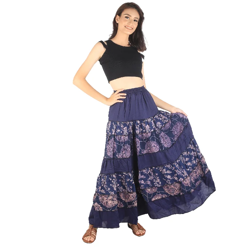 Floral Classic Women Skirts in Navy Blue SK0067 020098 03 corduroy skirt comfortable