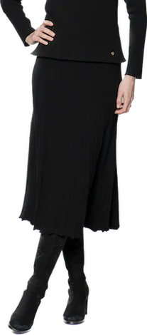 Georgia Pleated-Knit Midi Skirt; Black