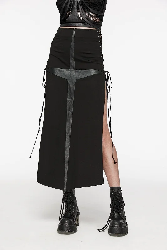 Gothic Cross High-Waisted Maxi Skirt velvet skirt plush