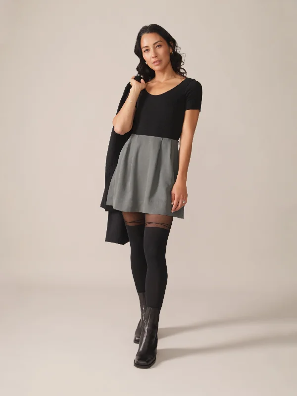 A-Line Eco Twill OTK Skirt in Stormy Green zip skirt side
