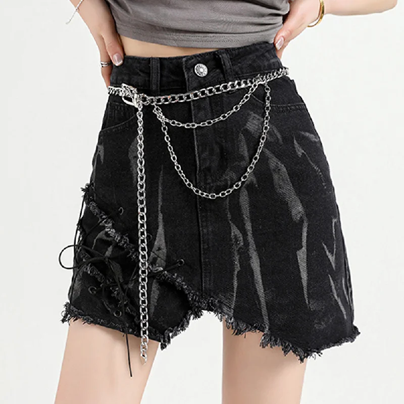 Grunge Aesthetic Black Denim Skirt lace skirt intricate