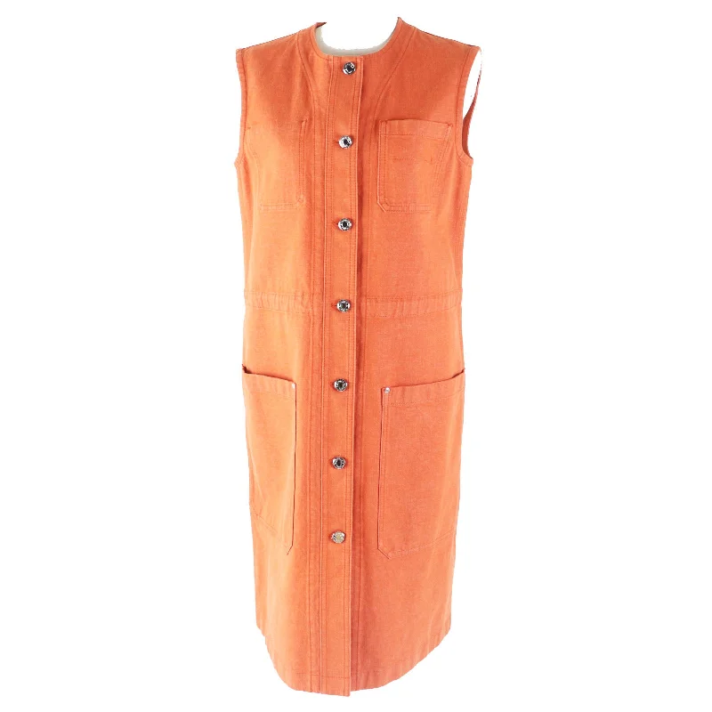 Hermes Denim Jumper Skirt Orange 38 Women flowy skirt hem